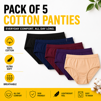 WOMENS All day Comfort Everyday Cotton Panties - Pack Of 5