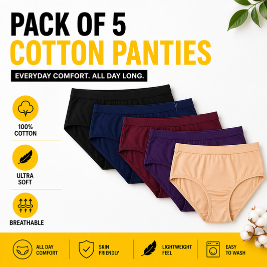 WOMENS All day Comfort Everyday Cotton Panties - Pack Of 5