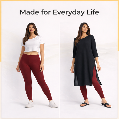 PureEase Premium Cotton Leggings - Deep Maroon