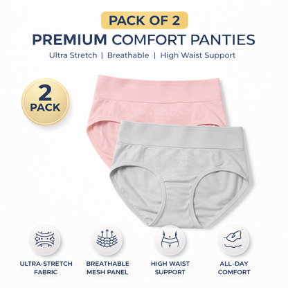 High-Waisted Tummy Support Underwear ( Pink ) Pack Of 2