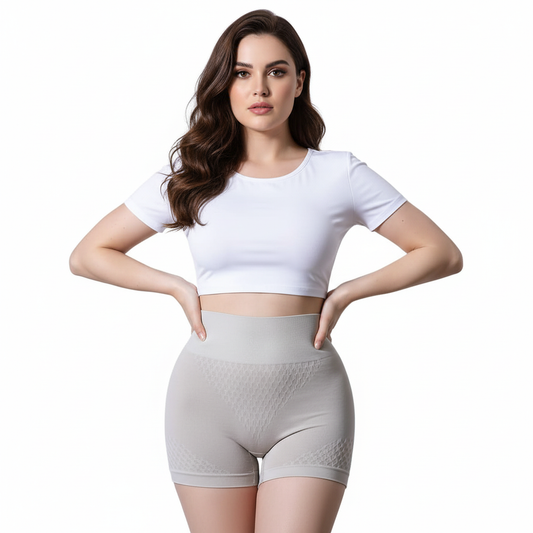 Womens High waisted Tummy Tucking Seamless Boy Shots (Pack of 2) Grey