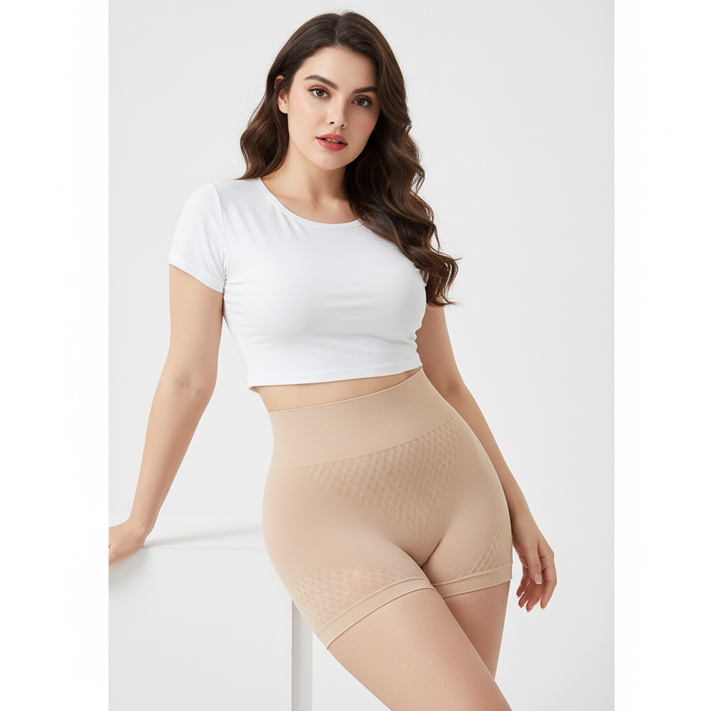 Womens High waisted Tummy Tucking Seamless Boy Shots (Pack of 2) Skin